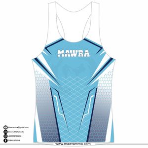 Hot Selling MAWRA <b>Men's</b> Sporty Tank Top Geometric Print Quick Dry O-Neck Sleeveless Workout <b>Vest</b> Blue <b>White</b> Design TankTop - Product Image 5