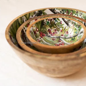 Elegante Tazón de Madera de Mango Ecológico con Bayas Rojas de Invierno, 15 cm, Diseño Clásico, Adorno Decorativo para Mesa de Cocina, Bodas y Hogar - Product Image 1