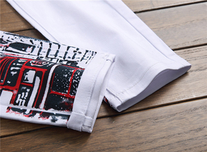 RNSHANGER Jeans Rectos de Algodón 100% Transpirables para Hombre, Estilo Urbano, Color Negro y Blanco, Diseño Personalizado, para Club Nocturno - Product Image 2