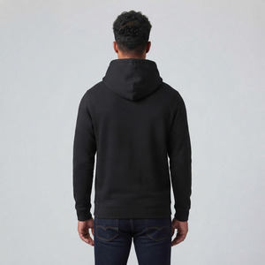 Men's <b>Black</b> Hooded Fleece <b>Sweatshirt</b> Loose Fit Casual Solid Color Knitted Anti-Pilling 180g Polyester/Rayon Autumn Wear - Product Image 5