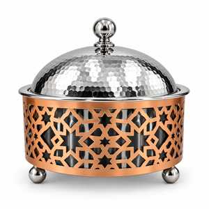 Casserole en cuivre plaqué finition brillante avec couvercle en acier inoxydable et design lune étoile, chauffe-plat rond isolé - Product Image 2