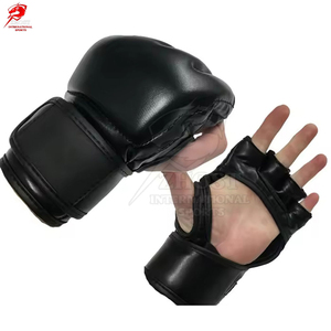 Gants de boxe MMA en cuir de vachette noir 14 oz, sans doigts, avec sangle de poignet auto-agrippante, équipement d'entraînement pour les arts martiaux - Product Image 3