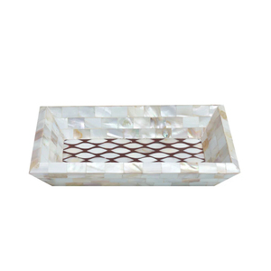 Bandeja de servir hecha a mano con incrustaciones de nácar, bandeja decorativa rectangular de lujo con incrustaciones de concha, centro de mesa para mesa de café o sala de estar - Product Image 1