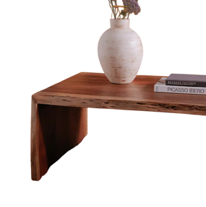 Mesa de centro plegable y duradera de madera de acacia con borde natural y acabado de grano natural, ideal para sala de estar, oficina en casa o apartamento. - Product Image 6