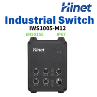 Switch Ethernet Industrial Hi-Net IWS1005-M12 EN50155 IP67 de 5 Puertos M12 con PoE Opcional de 4 Puertos