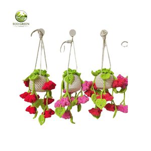 Knitted Crochet Hanging Flower Pot Decorative Basket Handmade Blossom Wall <b>Ornament</b> Boho Home Decor Birthday Gift - Product Image 1