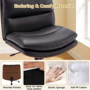 Chaise de bureau noire sans accoudoirs avec dossier incurvé et assise large, pivotante à 360 degrés et fonction bascule - Product Image 3