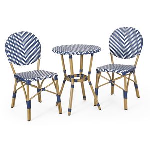 Set Bistrot Francese 3 Pezzi Blu Navy e Bianco, Mobili da Esterno in Alluminio con Finitura Bambù, Durevoli ed Eleganti - Product Image 2