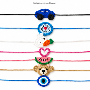 Conjunto de Rakhi Hecho a Mano con Crochet para Niños, Diseño de Corazón de Dibujos Animados, Animales y Frutas, Hilo de Algodón Suave, Pulsera Raksha Bandhan para Niños - Product Image 1