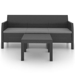 Grand ensemble de salon de jardin en polypropylène anthracite avec aspect rotin, collection de meubles d'extérieur haut de gamme - Product Image 3