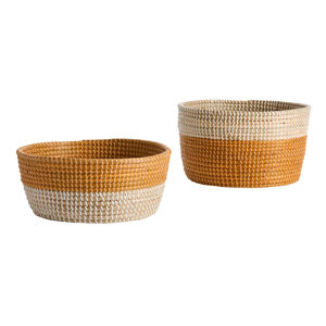 Panier de rangement rond en jonc de mer tressé bicolore, panier décoratif pour comptoir de cuisine, étagère et décoration intérieure - Product Image 1