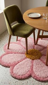 Tapis d'appoint moderne en laine tuftée à la main, motif géométrique rose premium, antidérapant, à poils moyens, pour chambre et chambre d'enfant - Product Image 4