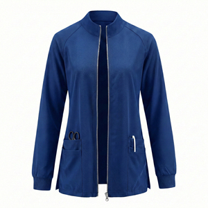 Blouse de travail médicale professionnelle personnalisable en gros, col rond, fentes latérales, poches utilitaires, pour infirmières - Product Image 5