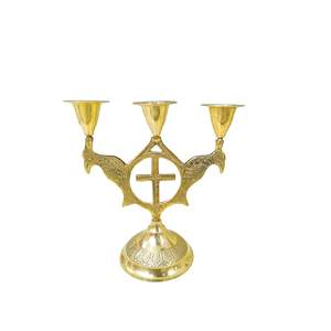 Chandelier de Noël à 3 bras en laiton, motif Croix de Jésus, sur pied, pour décoration de table, de maison, chambre, festivals, mariages et Noël - Product Image 1