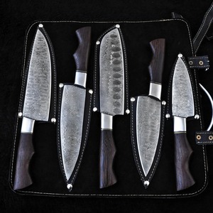 Handmade 67-Layer Damascus Steel Chef <b>Knife</b> <b>Set</b> Wood Handles | 5-Piece Ambidextrous Straight Edge 58-60 HRC <b>Sharp</b> Luxury <b>Knife</b> - Product Image 3