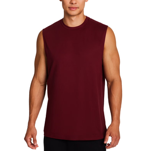 <b>Men's</b> <b>Burgundy</b> Sleeveless Tank Top Crew Neck Solid Color Casual Knitted <b>Shirt</b> - Product Image 1
