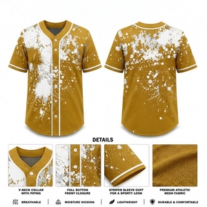 Outdoor Sports Baseball Jersey Sublimation <b>Paint</b> Splash Full Button V Neck Mesh Custom OEM Wholesale Manufacturer - Product Image 3