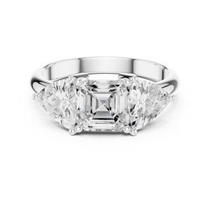 Anillo de Oro Blanco Sólido de 14k con Tres Diamantes Cultivados en Laboratorio, Corte Asscher y Corte Trillón, con Certificado GRA - Product Image 1