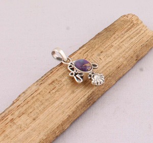 Pendentif en turquoise cuivrée naturelle, bijoux en argent sterling 925, vente en gros, design vintage, collier en pierre composite violette - Product Image 3