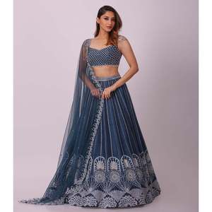 Ensemble de Lehenga Choli pour femmes, vêtements de fête, avec fil de séquence arc-en-ciel et travail de Dori - Product Image 1