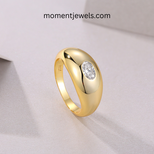 แหวนมอสซาไนต์รูปไข่ชุบทอง 18K เงินแท้ 925 ดีไซน์เรียบหรูสำหรับผู้หญิง - Product Image 4