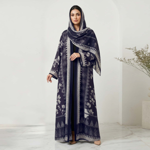 Wholesale Weightless Open Abaya Matching Hijab Floral <b>Print</b> Modest <b>Islamic</b> Clothing Women Dubai Fashion - Product Image 6