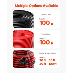 Câble d'extension solaire étanche 100FT 10AWG 6mm2 PV Noir - Product Image 6