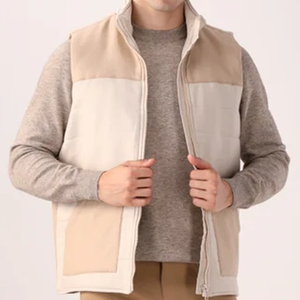 <b>Men's</b> Sleeveless Fleece <b>Vest</b> Mandarin Collar Zipper Closure Solid Color Autumn Breathable Polyester Cotton Mix - Product Image 1