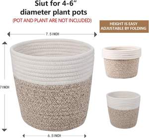 Panier de jardinage artisanal en jute, couvre-pots en corde tressée pour plantes succulentes - Léger, utilisation intérieure/extérieure - Product Image 3