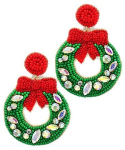 Gameday Football Beaded Drop <b>Earrings</b> <b>Red</b> Pyramid Shape Women's Casual Sporty Jewelry - Product Image 4