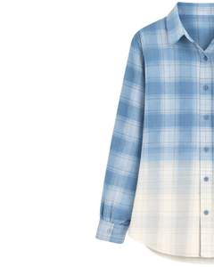 Camisa de Franela a Cuadros Azul Degradado Personalizada para Mujer, Manga Larga, Cierre de Botones, Estilo Casual, Mezcla de Algodón, Blusa para Otoño e Invierno - Product Image 2