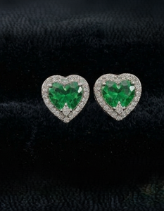 14KT Gold Fine Jewelry Certified Natural Pear-Cut <b>Emerald</b> & Round Diamonds Heart-Shaped Micro Pave <b>Stud</b> Earrings for women - Product Image 2