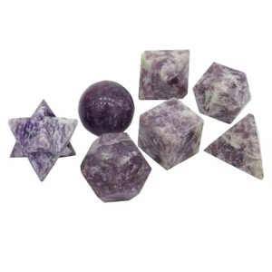 Ensemble de 7 Solides Platoniques en Cristal de Lépidolite, Géométrie Sacrée, Pierres de Guérison, Gemmes, Minéraux Reiki, Mascotte Feng Shui - Product Image 3