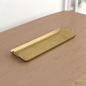 Bandeja Decorativa Rectangular Chapada en Oro con Textura de Cocodrilo y Asas de Estrella, Estilo Glamour de Hollywood para Hogar, Hotel, Restaurante - Product Image 5