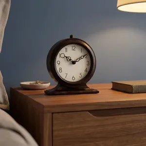 Reloj de Mesa de Madera Vintage, Esfera Redonda, Reloj de Escritorio Decorativo, Reloj de Repisa Clásico Retro para Sala de Estar, Oficina, Estudio, Estante - Product Image 5