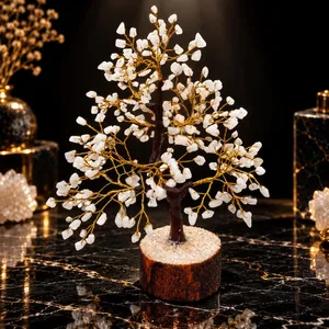 Árbol de la Fortuna de Piedra Lunar Blanca Hecho a Mano al por Mayor, Árbol de Dinero con Gemas Envueltas en Alambre, Decoración para el Hogar - Product Image 3