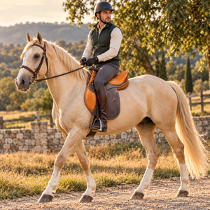 Selle d'équitation en cuir bicolore avec siège sculpté et panneau contrastant |   Selle d'équitation anglaise avec surpiqûres et bordures fines - Product Image 3