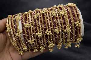 Bracelets Churiyan Géométriques Plaqué Argent Perles de Cachemire Dorées Multicolores de Qualité Supérieure pour Mariage et Fêtes, Prix de Gros - Product Image 2