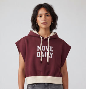 Women's Crop Sleeveless Hoodie <b>Top</b> Print Breathable Baggy Oversize Street Wear <b>Top</b> Casual Cotton Fleece Hooded <b>Sweat</b> Crop <b>Top</b> - Product Image 2