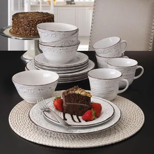 White 16-Piece Stoneware <b>Dinnerware</b> Set with Trellis Design - Product Image 3