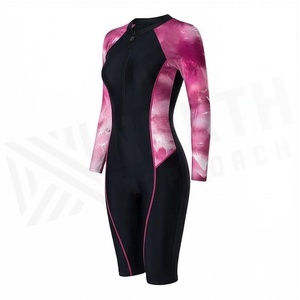 Traje de Baño de Una Pieza para Mujer con Mangas Largas Tie-Dye Rosa, Cuello Redondo, Cierre Frontal, Ribete en Contraste, Secado Rápido, Spandex y Nailon - Product Image 3