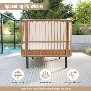 Divanetto da Esterno a 2 Posti in Vimini PE con Schienale e Braccioli a Doppia Funzione - Product Image 5