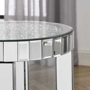 Modern 2-Layer Silver <b>Round</b> Mirror Console <b>Table</b> Crystal Inlay <b>Small</b> Sofa <b>Table</b> Storage Space Elegant Silver Decorative <b>Table</b> - Product Image 4