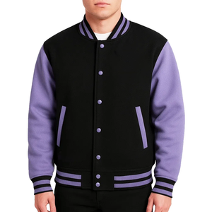 Veste universitaire personnalisée OEM pour hommes et femmes, veste Letterman, corps en laine, manches en cuir, veste bomber de baseball, vestes à étiquette privée - Product Image 1