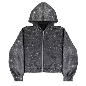 Custom <b>Rhinestone</b> Zip Up Hoodie Women Cropped <b>Jacket</b> Star Print Streetwear Fashion Winter Warm Hooded Sweatshirt Trendy Fit - Product Image 1