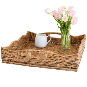 Plateau carré en rotin tressé à la main avec poignées, vente en gros, plateau de service ottoman décoratif naturel tissé pour table basse et décoration intérieure - Product Image 3