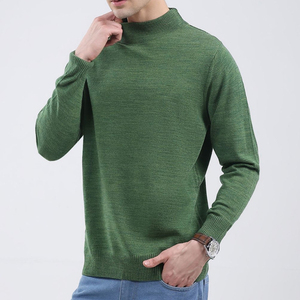 Suéter de Cuello Alto para Hombre, Tejido, Color Verde Sólido, Manga Larga, Otoño, 100% Acrílico, Grosor Estándar - Product Image 1