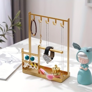 Elegant Jewelry Organizer Stand With Multi <b>Hooks</b> Earring Panel Bracelet Storage Tray Anti Tangle <b>Display</b> For Neat Vanity Setup - Product Image 3