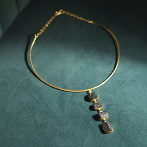 Minimalist Gold Plated Choker Necklace With Natural Stone Geometric Pendant Snake <b>Chain</b> Everyday Wear - Product Image 3