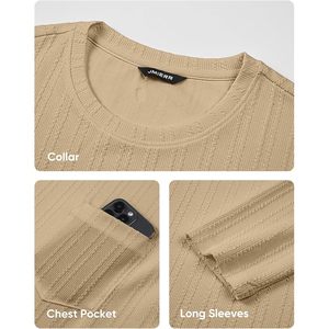 Pull à col rond décontracté pour homme personnalisé, t-shirt à manches longues en tricot texturé extensible avec poche, pulls pour homme - Product Image 2